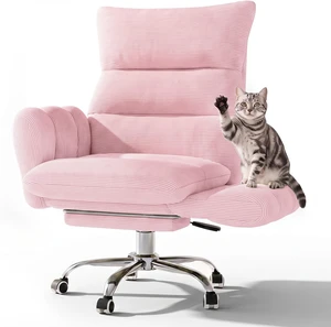 Cross Legged Office Chair Cloud Desk Chair with Flip-Up Armrests, Foot Rest, Wide Seat, Comfy Executive Design, Pink Cross Legged Office Chair Cloud Desk Chair with Flip-Up Armrests, Foot Rest, Wide Seat, Comfy Executive Design, Pink