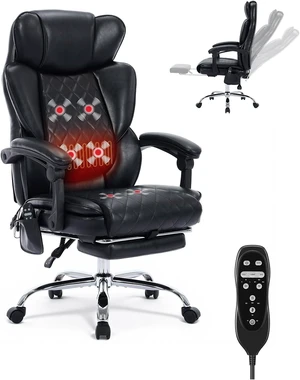 Massage Office Chair with Foot Rest, 6 Points Vibration & Heat Massage Office Chair with Foot Rest, 6 Points Vibration & Heat