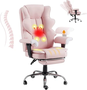 Heated Massage Executive Office Chair with Foot Rest, Pink Heated Massage Executive Office Chair with Foot Rest, Pink