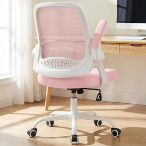 Ergonomic Office Computer Chair with Mesh Back & Flip-Up Arms, Pink Ergonomic Office Computer Chair with Mesh Back & Flip-Up Arms, Pink