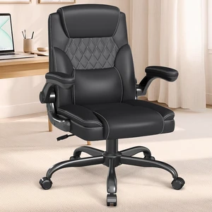 Mid-Back Executive Office Chair, Leather Desk Chair with Flip-Up Armrests Mid-Back Executive Office Chair, Leather Desk Chair with Flip-Up Armrests