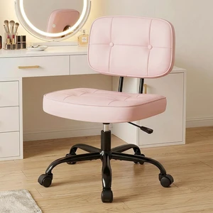 Small Armless Vanity Chair with Lumbar Support, Office Desk Chair Small Armless Vanity Chair with Lumbar Support, Office Desk Chair