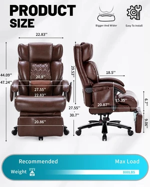 800LBS Massage Office Chair with Foot Rest & 8 Points Vibration Heat Big & Tall Ergonomic Reclining Desk Chair for Heavy People, Managerial Home Office Use 800LBS Massage Office Chair with Foot Rest & 8 Points Vibration Heat Big & Tall Ergonomic Reclining Desk Chair for Heavy People, Managerial Home Office Use