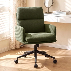 Comfortable Ergonomic Office Chair Upholstered Desk Chair with Double-Layer Cushioning, Adjustable Height, Padded Armrests, Rolling Wheels & Metal Base, Green Comfortable Ergonomic Office Chair Upholstered Desk Chair with Double-Layer Cushioning, Adjustable Height, Padded Armrests, Rolling Wheels & Metal Base, Green