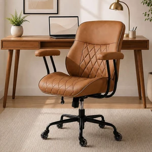 Office Chair in Brown Leather with Quiet Rubber Wheels Office Chair in Brown Leather with Quiet Rubber Wheels