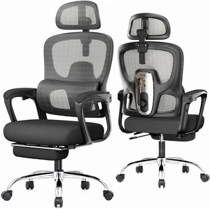 90-145° Reclining Ergonomic Office Chair with Footrest, Mesh Desk Chair 90-145° Reclining Ergonomic Office Chair with Footrest, Mesh Desk Chair
