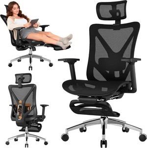 Ergonomic Office Chair with Footrest 135° Reclining Desk Chair with Adjustable Lumbar Support, 3D Armrest, Headrest & Large Steel Base, 300LBS Heavy Duty Mesh Ergonomic Office Chair with Footrest 135° Reclining Desk Chair with Adjustable Lumbar Support, 3D Armrest, Headrest & Large Steel Base, 300LBS Heavy Duty Mesh