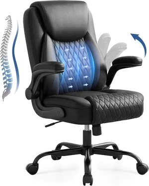 Executive Office Chair with Comfortable Lumbar Support Ergonomic Gaming Chair with Flip-Up Armrests & Zoned Pressure-Relief Cushion, Comfy PU Leather, Black Executive Office Chair with Comfortable Lumbar Support Ergonomic Gaming Chair with Flip-Up Armrests & Zoned Pressure-Relief Cushion, Comfy PU Leather, Black
