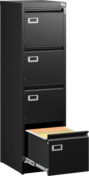 4 Drawer File Cabinet with Lock & Tag Black Vertical Narrow Locking Filing Cabinet, Metal Storage for A4 Legal/Letter Size 4 Drawer File Cabinet with Lock & Tag Black Vertical Narrow Locking Filing Cabinet, Metal Storage for A4 Legal/Letter Size