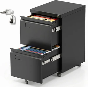 2-Drawer Mobile File Cabinet with Lock & Wheels, Black 2-Drawer Mobile File Cabinet with Lock & Wheels, Black