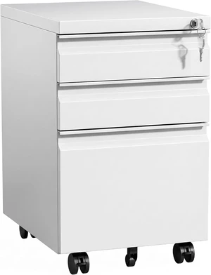 3-Drawer Mobile Steel Filing Cabinet with Lock Fully Assembled Under Desk File Cabinet for Letter/Legal/A4 Size, Heavy Duty Storage 3-Drawer Mobile Steel Filing Cabinet with Lock Fully Assembled Under Desk File Cabinet for Letter/Legal/A4 Size, Heavy Duty Storage