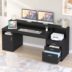 65" Black Computer Desk with 3 Drawers & Printer Shelf for Home Office 65" Black Computer Desk with 3 Drawers & Printer Shelf for Home Office