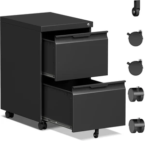 File Cabinet, Metal Filing Cabinet with Lock (Black, 2Drawer-Mobile-26.5" H) File Cabinet, Metal Filing Cabinet with Lock (Black, 2Drawer-Mobile-26.5" H)