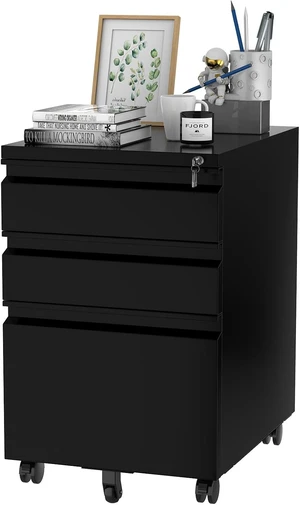 3-Drawer Metal Mobile Filing Cabinet Under Desk Storage with Lock Keys for Legal/Letter/A4 Files, Fully Assembled Except Wheels, Black 3-Drawer Metal Mobile Filing Cabinet Under Desk Storage with Lock Keys for Legal/Letter/A4 Files, Fully Assembled Except Wheels, Black