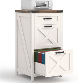 Farmhouse File Cabinet with 3 Drawers for Home Office, Rustic White Farmhouse File Cabinet with 3 Drawers for Home Office, Rustic White