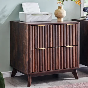 2 Drawer 31.8-Inch Fluted Lateral File Cabinet, Dark Walnut 2 Drawer 31.8-Inch Fluted Lateral File Cabinet, Dark Walnut