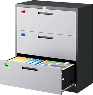 3 Drawer Lateral File Cabinet Home Office Storage Drawers with Lock, Hanging Files Legal/Letter/A4 Size (Assemble Required, Black Grey) 3 Drawer Lateral File Cabinet Home Office Storage Drawers with Lock, Hanging Files Legal/Letter/A4 Size (Assemble Required, Black Grey)