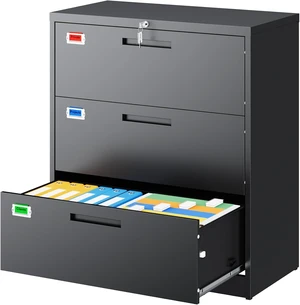 3 Drawer Lateral File Cabinet Home Office Storage Drawers with Lock, Hanging Files Legal/Letter/A4 Size (Assemble Required, Black) 3 Drawer Lateral File Cabinet Home Office Storage Drawers with Lock, Hanging Files Legal/Letter/A4 Size (Assemble Required, Black)