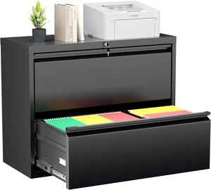 2 Drawer Black Lateral File Cabinet with Lock Metal Lockable Cabinet for Legal/Letter/A4/F4 Size with Hanging Files & Key 2 Drawer Black Lateral File Cabinet with Lock Metal Lockable Cabinet for Legal/Letter/A4/F4 Size with Hanging Files & Key