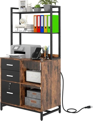 Filing Cabinet with Charging Station & Shelves Filing Cabinet with Charging Station & Shelves