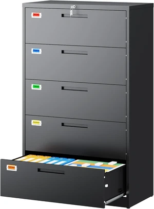 5 Drawer Lateral File Cabinet Home Office Storage Drawers with Lock, Hanging Files Legal/Letter/A4 Size (Assemble Required, Black) 5 Drawer Lateral File Cabinet Home Office Storage Drawers with Lock, Hanging Files Legal/Letter/A4 Size (Assemble Required, Black)