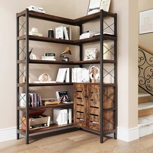 6-Shelf Corner Bookshelf Vintage Industrial Etagere Bookcase, Large Book Shelf with Metal Frame Open Storage (Brown-Lockers) 6-Shelf Corner Bookshelf Vintage Industrial Etagere Bookcase, Large Book Shelf with Metal Frame Open Storage (Brown-Lockers)