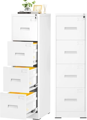 4 Drawer File Cabinet with Lock 18" D Metal White Vertical Cabinet for Hanging Folders, Easy Assemble 4 Drawer File Cabinet with Lock 18" D Metal White Vertical Cabinet for Hanging Folders, Easy Assemble