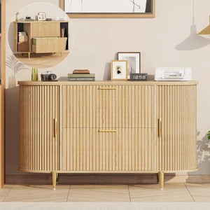 Fluted 2 Drawer File Cabinet with 2 Sliding Doors for Home Office Fluted 2 Drawer File Cabinet with 2 Sliding Doors for Home Office