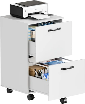 2-Drawer Small Rolling File Cabinet, White 2-Drawer Small Rolling File Cabinet, White