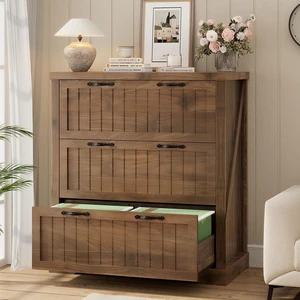 3 Drawer Farmhouse File Cabinet for Home Office, Brown 3 Drawer Farmhouse File Cabinet for Home Office, Brown
