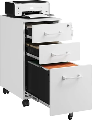 3 Drawer Mobile File Cabinet with Lock Under Desk Metal Cabinet, Small Rolling Printer Stand with Wheels for Letters/Legal/A4 (Assembly Required) (White) 3 Drawer Mobile File Cabinet with Lock Under Desk Metal Cabinet, Small Rolling Printer Stand with Wheels for Letters/Legal/A4 (Assembly Required) (White)