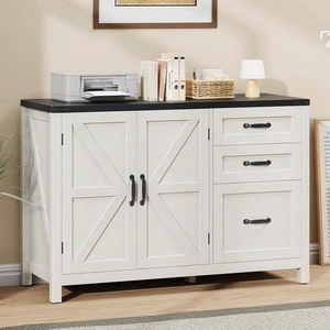 Farmhouse Lateral File Cabinet with Doors, White & Black Farmhouse Lateral File Cabinet with Doors, White & Black