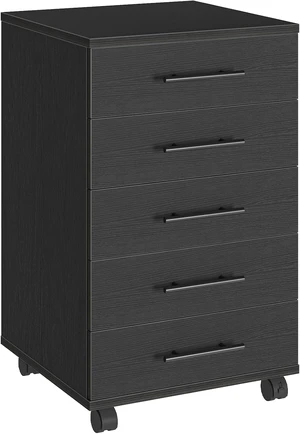 5-Drawer File Cabinet Wooden Storage Cabinet with Drawers & Wheels for Makeup, Home Office, Study, Easy Assembly, Black BK05WJ01 5-Drawer File Cabinet Wooden Storage Cabinet with Drawers & Wheels for Makeup, Home Office, Study, Easy Assembly, Black BK05WJ01