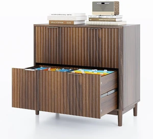 2 Drawer File Cabinet Modern Fluted Wood Lateral Filing Cabinet & Printer Stand, for Letter/Legal/A4 Files, Dark Walnut 2 Drawer File Cabinet Modern Fluted Wood Lateral Filing Cabinet & Printer Stand, for Letter/Legal/A4 Files, Dark Walnut
