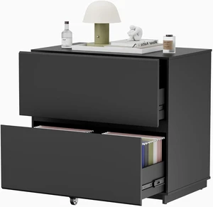 31.5" Lateral Wood Filing Cabinet with 2 Large Drawers, Black 31.5" Lateral Wood Filing Cabinet with 2 Large Drawers, Black