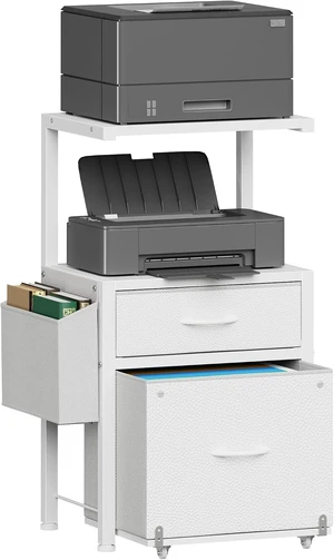 File Cabinet with 2 Fabric Drawers & Printer Stand, White File Cabinet with 2 Fabric Drawers & Printer Stand, White