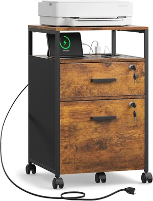 2 Drawer Rustic Brown Wood File Cabinet with Lock, Printer Stand 2 Drawer Rustic Brown Wood File Cabinet with Lock, Printer Stand
