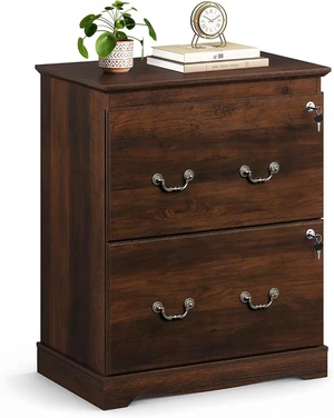 3 Drawer Wood File Cabinet with Lock, Brown Oak 3 Drawer Wood File Cabinet with Lock, Brown Oak