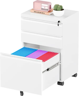 3 Drawer Mobile File Cabinet with Lock Fully Assembled Rolling Cabinet Except Casters, Under Desk with Wheels, Fits Legal/Letter/A4 (Assembled, White) 3 Drawer Mobile File Cabinet with Lock Fully Assembled Rolling Cabinet Except Casters, Under Desk with Wheels, Fits Legal/Letter/A4 (Assembled, White)
