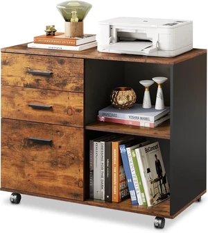 3 Drawer Wood File Cabinet Rolling Cabinet with Open Storage Shelf & Printer Stand, Fits Letter/A4 Files (Rustic Brown, Wood) 3 Drawer Wood File Cabinet Rolling Cabinet with Open Storage Shelf & Printer Stand, Fits Letter/A4 Files (Rustic Brown, Wood)