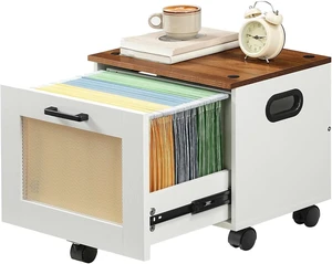File Cabinet, Rolling File Cart Under Desk Small Filing Cabinet & File Organizer Box with Drawer for A4/Letter Files, White & Walnut WH11WJ01G1 File Cabinet, Rolling File Cart Under Desk Small Filing Cabinet & File Organizer Box with Drawer for A4/Letter Files, White & Walnut WH11WJ01G1