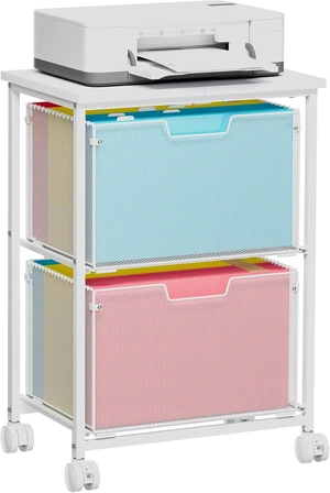Letter/Legal Rolling File Cabinet Rolling File Cart with 2 Drawers, Hanging File Folders Organizer for Under Desk Storage & Mobile Printer Stand, White Letter/Legal Rolling File Cabinet Rolling File Cart with 2 Drawers, Hanging File Folders Organizer for Under Desk Storage & Mobile Printer Stand, White