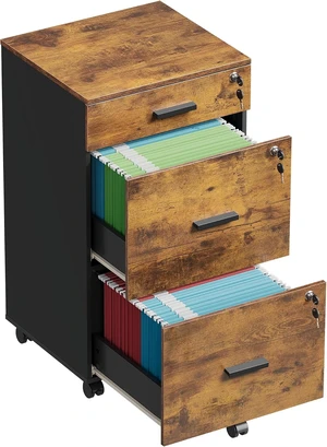 3 Drawer Wood File Cabinet with Lock & Wheels, Printer Stand 3 Drawer Wood File Cabinet with Lock & Wheels, Printer Stand