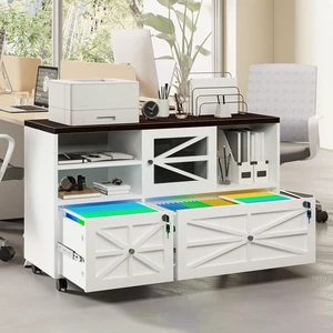 2 Drawer File Cabinet with Lock Rolling Cabinet for Letter/Legal/F4/A4 Files, Adjustable Shelf & 2 Lockable Wheels (White + Brown) 2 Drawer File Cabinet with Lock Rolling Cabinet for Letter/Legal/F4/A4 Files, Adjustable Shelf & 2 Lockable Wheels (White + Brown)