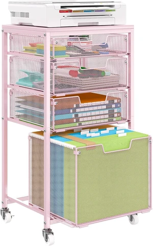 4 Drawer Rolling File Cart Under Desk Storage Mobile Filing Cabinet & Hanging File Organizer with Wheels, Utility Cart Printer Stand, Pink 4 Drawer Rolling File Cart Under Desk Storage Mobile Filing Cabinet & Hanging File Organizer with Wheels, Utility Cart Printer Stand, Pink