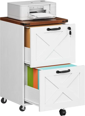 2 Drawer File Cabinet with Lock Under Desk Mobile Wooden Farmhouse Cabinet & Printer Stand, Fits Letter/A4 Size, Walnut & White WH66WJ01 2 Drawer File Cabinet with Lock Under Desk Mobile Wooden Farmhouse Cabinet & Printer Stand, Fits Letter/A4 Size, Walnut & White WH66WJ01