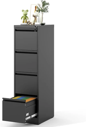 File Cabinet 4 Drawer with Lock Vertical Metal Steel Storage for Letter/Legal Size, Assembly Required (Black) File Cabinet 4 Drawer with Lock Vertical Metal Steel Storage for Letter/Legal Size, Assembly Required (Black)