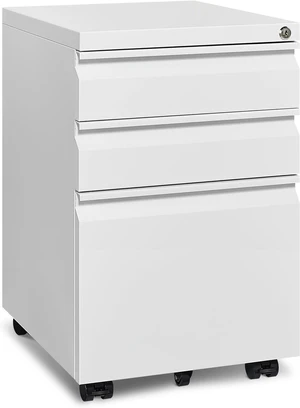 Mobile File Cabinet for Home Office Lockable 3 Drawer Filing Cabinet with Wheels for A4/Letter/Legal Size, Fully Assembled Except Casters, White Mobile File Cabinet for Home Office Lockable 3 Drawer Filing Cabinet with Wheels for A4/Letter/Legal Size, Fully Assembled Except Casters, White