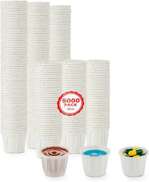 Disposable Souffle Cups Individual Paper Portion Cups 1/2 oz. (Pack of 5000), Made in the USA Disposable Souffle Cups Individual Paper Portion Cups 1/2 oz. (Pack of 5000), Made in the USA