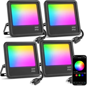 F2 AI Flood Lights Outdoor 30W LED Smart Landscape Lighting with APP Control, IP65 Waterproof, 2700LM RGBW Color Changing, 2700K Warm White & 16M Colors, 4 Packs F2 AI Flood Lights Outdoor 30W LED Smart Landscape Lighting with APP Control, IP65 Waterproof, 2700LM RGBW Color Changing, 2700K Warm White & 16M Colors, 4 Packs